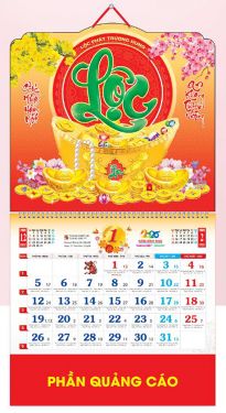 LỊCH LÒ XO GIỮA GẮN BỘ SỐ (37x70) - LỘC PHÁT (AK33) - Xuân Bính Ngọ 2026