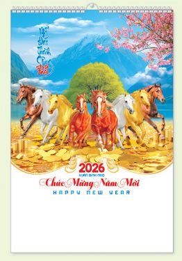 LỊCH 7 TỜ LÒ XO (40X60) - Mã Đáo Thành Công (1) (MT28) - Xuân Bính Ngọ 2026