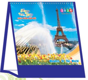 Lịch bàn chữ A (21.5x18 cm) - Kỳ Quan Thế Giới (MT63) - Xuân Bính Ngọ 2026