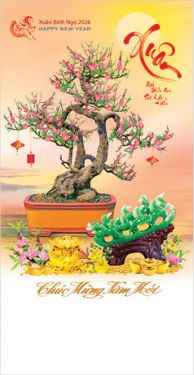 Lịch lò xo 7 tờ (36x70 cm) - Bon sai Phong thuỷ Thư pháp (NH32) - Xuân Bính Ngọ 2026