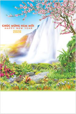 Lịch lò xo 7 tờ (40x60 cm) - Thác đẹp (NH39) - Xuân Bính Ngọ 2026