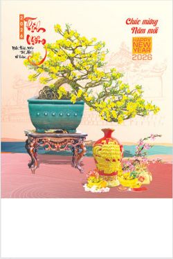 Lịch lò xo 7 tờ (40x60 cm) - Bon sai Bình cổ Thư pháp (NH41) - Xuân Bính Ngọ 2026